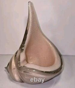 Lg Vintage Italien Murano Opaline Rose Paillettes en Or Bol en Verre en Forme de Coquillage
