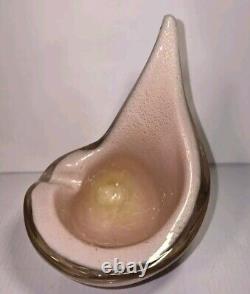 Lg Vintage Italien Murano Opaline Rose Paillettes en Or Bol en Verre en Forme de Coquillage