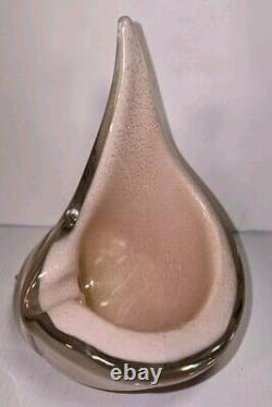Lg Vintage Italien Murano Opaline Rose Paillettes en Or Bol en Verre en Forme de Coquillage