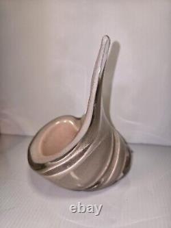 Lg Vintage Italien Murano Opaline Rose Paillettes en Or Bol en Verre en Forme de Coquillage