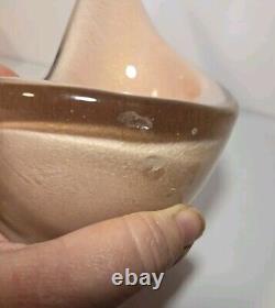 Lg Vintage Italien Murano Opaline Rose Paillettes en Or Bol en Verre en Forme de Coquillage