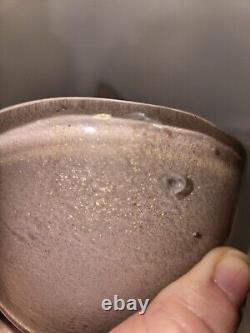 Lg Vintage Italien Murano Opaline Rose Paillettes en Or Bol en Verre en Forme de Coquillage