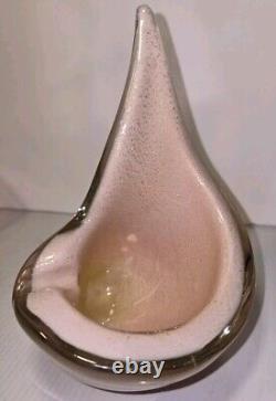 Lg Vintage Italien Murano Opaline Rose Paillettes en Or Bol en Verre en Forme de Coquillage