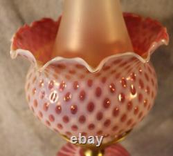 Lg Wright / Fenton Verre Opalescent Cranberry Coin Dot & Swirl Lampe 19 Tall