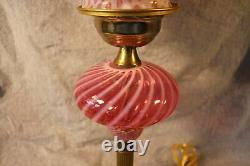 Lg Wright / Fenton Verre Opalescent Cranberry Coin Dot & Swirl Lampe 19 Tall