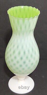 Lime Vert Opalescent Diamant Quilté Art Verre Rufflé Top Vase Pied 11 T