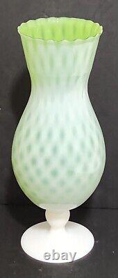 Lime Vert Opalescent Diamant Quilté Art Verre Rufflé Top Vase Pied 11 T
