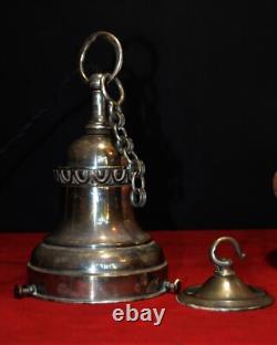 Lumière suspendue d'école en verre opalin et chrome néoclassique Art déco C-1920s