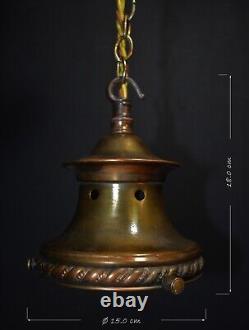 Luminaire suspendu d'école en verre opalin et en bronze de style Art déco Edwardien des années 1910