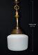 Luminaire Suspendu D'école En Verre Opalin Industriel De Style Art Déco En Bronze Et Laiton De 1920