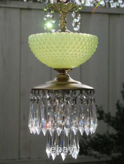 Lustre De Lampe De Cru Murano Vénitien Jaune Opaline Art Bubble Glass Laiton