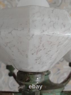 Lustre Vintage Français à Abats-jours en Verre Opalin 5 Bras