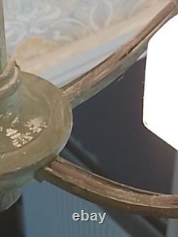 Lustre Vintage Français à Abats-jours en Verre Opalin 5 Bras