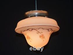 Lustre de plafond en verre opalin peint à la main de style Art déco vintage rare des années 1940