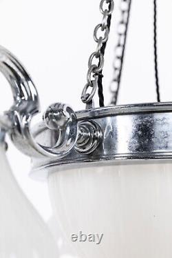 Lustre en verre opalin GEC en chrome antique Art Déco avec pierre de lune