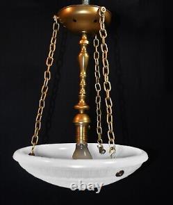 Lustre pendentif en verre opalin de lait en verre de lune Jefferson original des années 1930