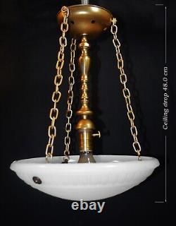 Lustre pendentif en verre opalin de lait en verre de lune Jefferson original des années 1930