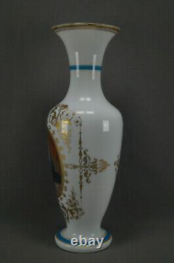 MID 19th Century French Baccarat Opaline HP Mère Enfant & Or 17 3/8 Inch Vase