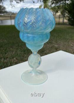 Magnifique 12 Empoli Italie Art Verre Clair Bleu Opalescent Swirl Cameo Vase