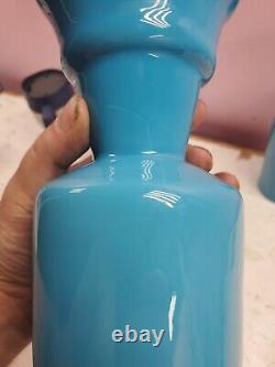 Matching Pair Antique 19th Century French Opaline Art Vase Blue Teal 11