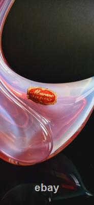 Oiseaux en verre opalin rose Archimede Seguso Murano avec feuilles d'or