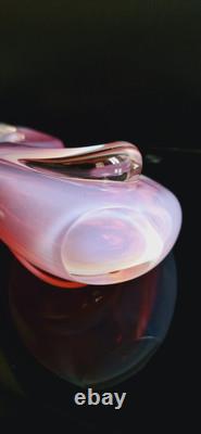 Oiseaux en verre opalin rose Archimede Seguso Murano avec feuilles d'or