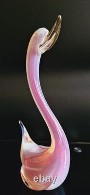 Oiseaux en verre opalin rose Archimede Seguso Murano avec feuilles d'or