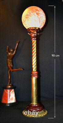 Original Edwardian Brass Acajou Opaline Plancher De Verre Debout Art & Crafts Lampe