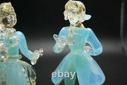 Pair Vintage Murano Or Poussière Aqua Opalescent Verre Danseur Courtier Figures Avem