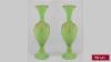 Paire Antique De Verre Opalin Vert Et Or Victorien Français