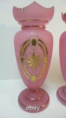 Paire Verre Opaline Français 11.25 Vases, Gilt Décoré, Vers 1880-1900
