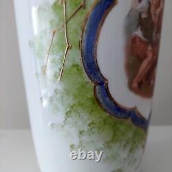 Paire d'antiques vases en verre opaline émaillée peints à la main de Murillo 12 pouces RARE