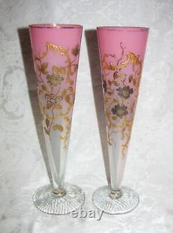 Paire de vases en verre d'art opalin antique vers 1900-1920