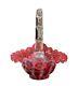 Panier Jacqueline En Verre Opalescent Cranberry à Côtes Optiques Fenton Art Glass 6