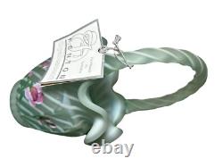 Panier en verre artistique à pois spiralés en satin opalin Fenton, peint à la main, avec tag, représentant des pois sucrés