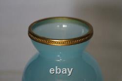 Petit vase vintage en opaline bleue italienne avec bordure en perles d'ormolu 7,5 cm 3 pouces Murano Nason