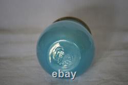 Petit vase vintage italien en opaline bleue avec bordure en perles d'ormolu 7,5cm 3in Murano Nason