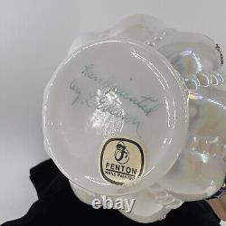 Pichet Melon en Opalescent Irisé Fenton Français avec Crête Verte signé L. Everson