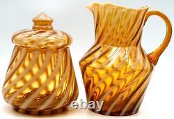 Pichet en verre d'art Fenton vintage en ambre opalescent avec jarre couverte en tourbillon