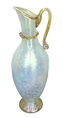 Pichet en verre d'art de maître Cliff Goodman iridescent opalescent en or perlé