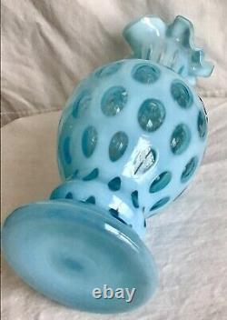 Pichet vase à poignée Vintage Fenton Blue Opalescent Coin Dot M9