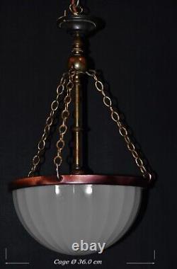 Plafonnier pendentif en verre opalin laiteux à opalescence de lune Jefferson original des années 1930