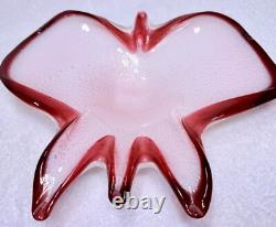 Plat en verre Bullicante Fratelli Toso en Opalescent Blanc Cranberry Papillon Murano