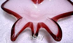 Plat en verre Bullicante Fratelli Toso en Opalescent Blanc Cranberry Papillon Murano