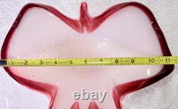 Plat en verre Bullicante Fratelli Toso en Opalescent Blanc Cranberry Papillon Murano