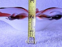 Plat en verre Bullicante Fratelli Toso en Opalescent Blanc Cranberry Papillon Murano