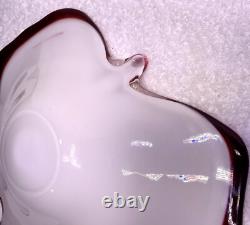 Plat en verre Bullicante Fratelli Toso en Opalescent Blanc Cranberry Papillon Murano
