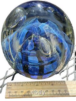 Poids en verre d'art EICKHOLT contrôlé à bulles dichroïque opalescent signé 1998
