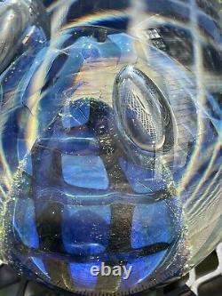 Poids en verre d'art EICKHOLT contrôlé à bulles dichroïque opalescent signé 1998