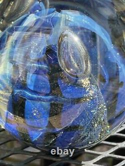 Poids en verre d'art EICKHOLT contrôlé à bulles dichroïque opalescent signé 1998